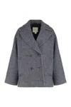 Calvin Klein Houndstooth Double Breasted Coat Pockets In Gray