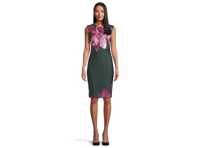 Calvin Klein Cal Sleeve Floral Sheath In Green