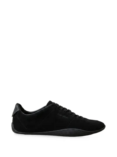 Calvin Klein Calf Suede Logo-print Sneakers In Black