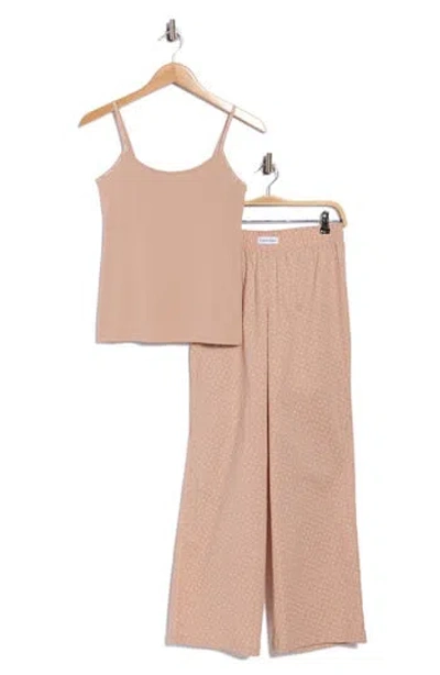 Calvin Klein Camisole Long Pajamas In Brown