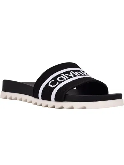 Calvin Klein Canina Womens Laceless Canvas Slide Sandals In Black