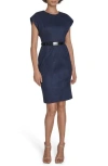 Calvin Klein Cap Sleeve Belted Faux Suede Sheath Dress In Purple