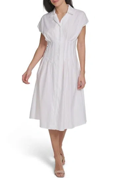 Calvin Klein Cap Sleeve Cotton Blend A-line Shirtdress In White