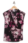 Calvin Klein Cap Sleeve Gathered Charmeuse Top In Multi