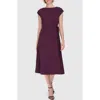 Calvin Klein Cap Sleeve Pleated Side Midi Dress In Aubergine