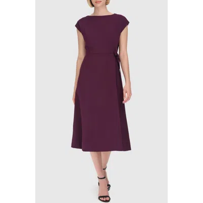 Calvin Klein Cap Sleeve Pleated Side Midi Dress In Aubergine