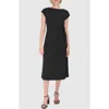 Calvin Klein Cap Sleeve Pleated Side Midi Dress In Black