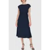 Calvin Klein Cap Sleeve Pleated Side Midi Dress In Indigo