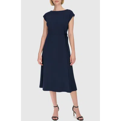 Calvin Klein Cap Sleeve Pleated Side Midi Dress In Indigo