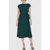 Calvin Klein Cap Sleeve Pleated Side Midi Dress In Malachite