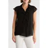 Calvin Klein Cap Sleeve Ruffle Front Top In Black