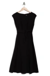 Calvin Klein Cap Sleeve Pleated Side Midi Dress In Black