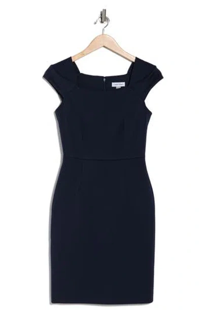 Calvin Klein Cap Sleeve Scuba Crepe Sheath Dress In Purple