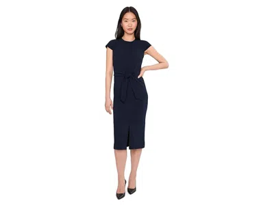 Calvin Klein Cap Sleeve Self Tie Midi Sheath In Black