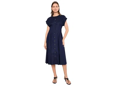 Calvin Klein Cap Sleeve Solid Cotton A-line Midi Women's Dress Indigo: 14 In Blue