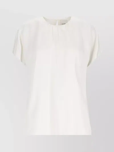 Calvin Klein Cap Sleeves Keyhole Back Pleated Detail In White