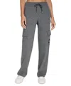 Calvin Klein Cargo Pants Women's Black Heather Active Embroidered-logo Fts628 In Black
