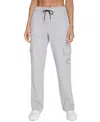 Calvin Klein Cargo Pants Women's Pearl Gray Active Embroidered-logo Fts551 In Animal Print