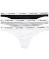 Calvin Klein Women's Modern Logo 3-pack Low Rise Thong In Black,white,grey Heather