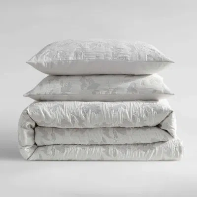 Calvin Klein Cascade Cotton Reversible Grey Duvet Cover Set In Gray;ivory