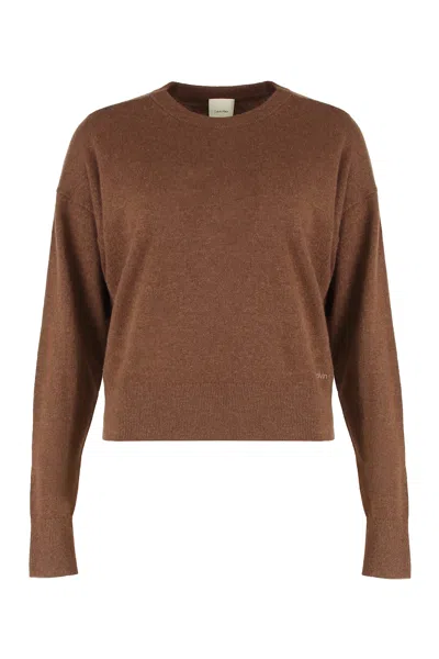 Calvin Klein Cashmere Crew Neck Sweater In Brown