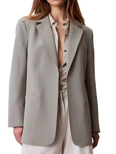 Calvin Klein Casual Twill Belted Grey Blazer In Gray