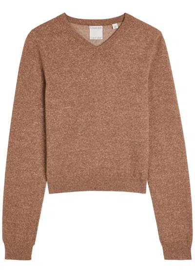 Calvin Klein Celia Linen-blend Jumper In Brown