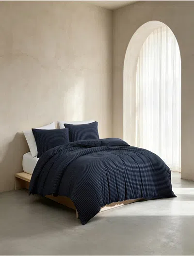 Calvin Klein Chalk Stripe Duvet Cover Set In Blue