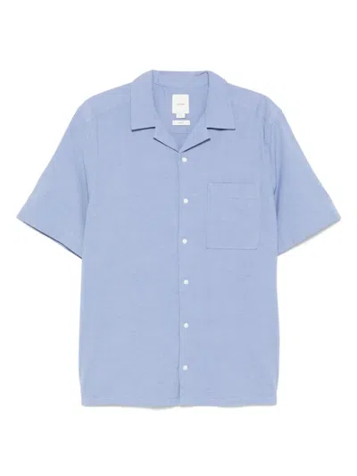 Calvin Klein Chambray Cuban-collar Shirt In Blue