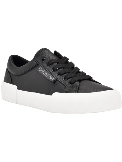 Calvin Klein Chanse Womens Faux Leather Lifestyle Casual And Fashion Sneakers In Black