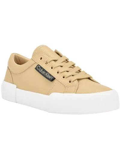 Calvin Klein Chanse Womens Faux Leather Lifestyle Casual And Fashion Sneakers In Gold