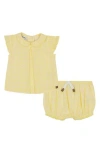 Calvin Klein Baby Girls 2-piece Printed Gauze Flutter Sleeve Top And Bloomer Set In Yellow