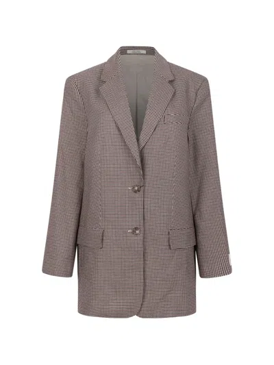 Calvin Klein Checked Button Blazer In Brown