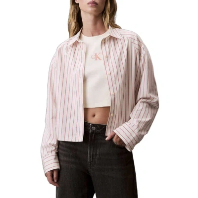 Calvin Klein Chemise Boxy Courte Et Rayée In Neutral