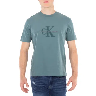 Calvin Klein Chenille Monogram T-shirt In North Atlantic In Green