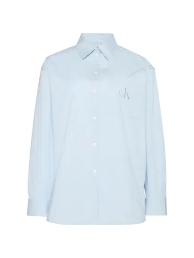 Calvin Klein Chest-pocket Logo-detail Shirt In Blue