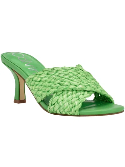 Calvin Klein Chetol2 Womens Woven Slip On Heels In Green