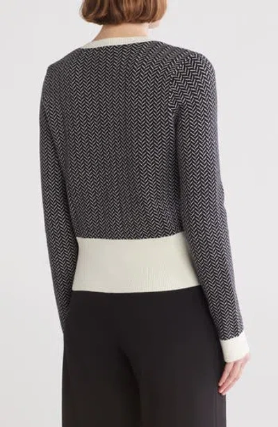 Calvin Klein Chevron Sweater Cardigan In Black/cream