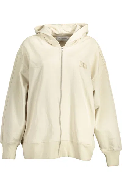 CALVIN KLEIN CHIC BEIGE EMBROIDERED ZIP HOODIE