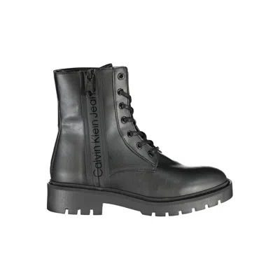 CALVIN KLEIN CHIC BLACK ANKLE BOOT WITH LACES AND ZIP DETAIL
