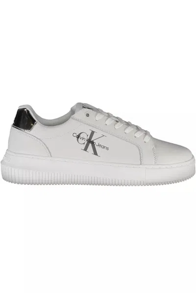 Calvin Klein Logo-print Leather Sneakers In White