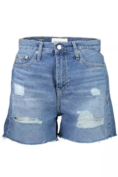 Calvin Klein Chic Embroide Shorts With Worn Women's Detail In Blue