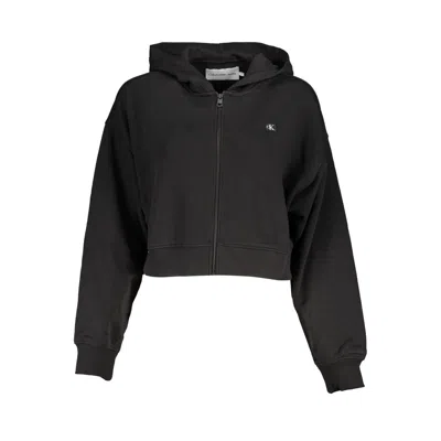 Calvin Klein Logo-patch Cotton Cropped Hoodie In Black