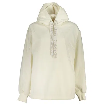 Calvin Klein Chic White Hooded Fleece Sweatshirt In Neutral