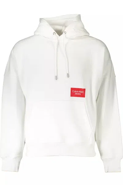 Calvin Klein Chic White Hooded Sweatshirt With Logo Print