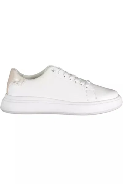 Calvin Klein Chic White Lace-up Sneakers With Logo Detail In Bianco