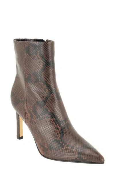 Calvin Klein Chrysta Snake Embossed Faux Leather Bootie In Dark Brown