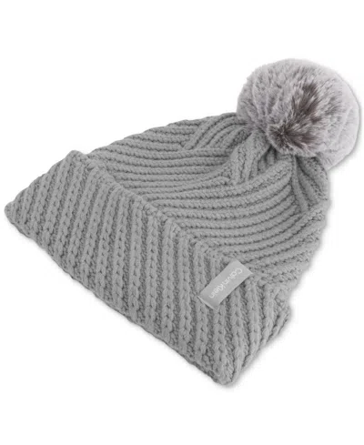 Calvin Klein Chunky Rib Knit Pom Beanie In Heathered Mid Gray