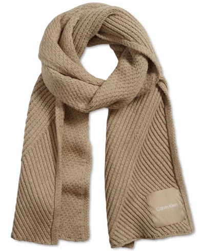 Calvin Klein Chunky Rib Knit Scarf In Heathered Almond