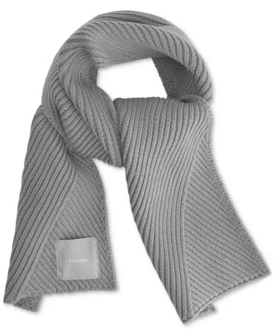 Calvin Klein Chunky Rib Knit Scarf In Heathered Mid Gray